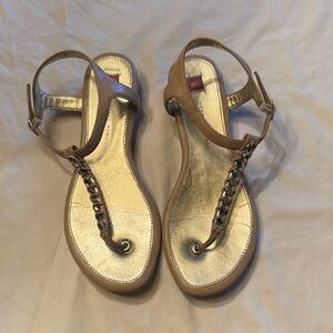 Elaine Turner Tan and Gold Chain Sandals
